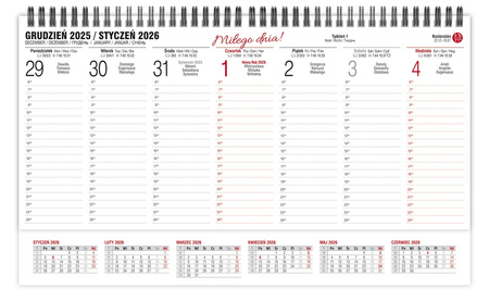 Kalendarz 2026 biurkowy poprzeczny tygodniowy na spirali KBP-V 1szt.mix