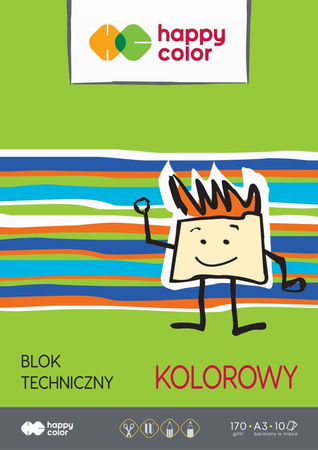 Paczka Blok techniczny kolorowy A3 170g Happy Color 10sztuk