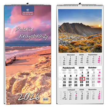 Kalendarz 2026 trójdzielny 13 planszowy Polskie Pejzaże