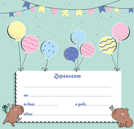 Zaproszenie Kapibara komplet 5 sztuk