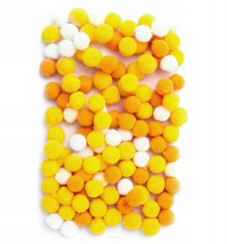 Pompony poliestrowe żółte 1cm mix 120 szt.