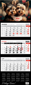 Kalendarz 2026 trójdzielny premium z wypukłą główką Pieski KT2 V84