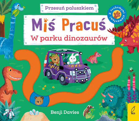 W parku dinozaurów. Miś Pracuś. Przesuń paluszkiem