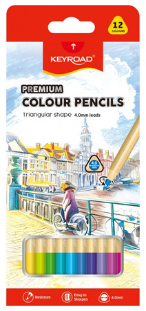 Kredki ołówkowe KEYROAD trójkątne 12  kolorów