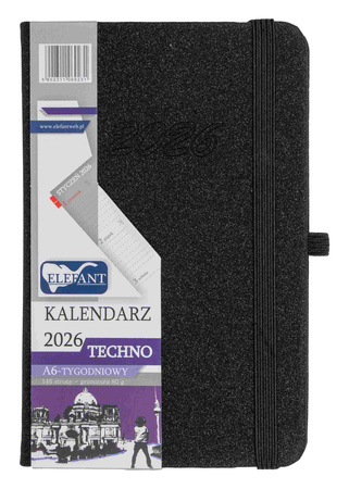 Kalendarz 2026 Techno A6 tygodniowy czarny