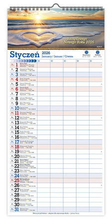 Kalendarz 2026 ścienny paskowy szeroki Bałtycka Bryza KPS V4
