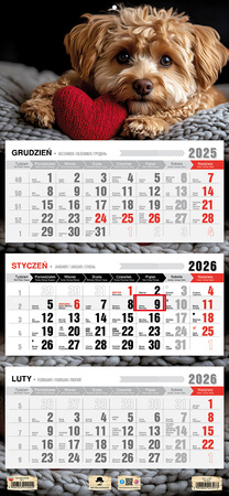 Kalendarz 2026 trójdzielny Piesek KT1 V102