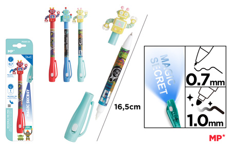 Długopis Szpiegowski UV z podwójną końcówką 0.7/1.0mm Roboty 1szt.mix