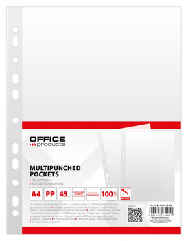 Paczka Koszulki na dokumenty Office Products PP A4 krystal 45mikr. 100szt.