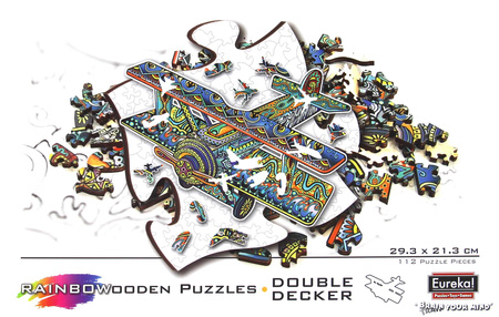 Puzzle 112 drewniane kolorowe Dwupłatowiec