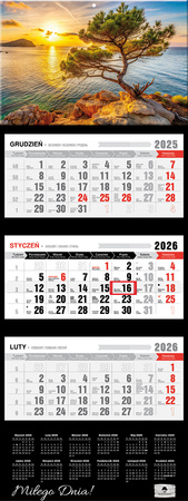 Kalendarz 2026 trójdzielny premium z wypukłą główką Zachód słońca KT2 V96