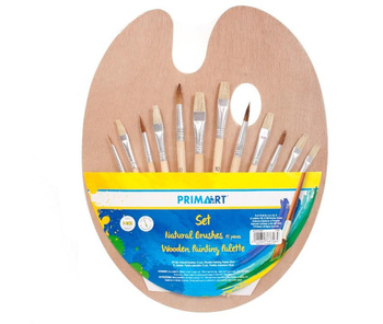 Pędzle naturalne paletka drewniana 30cm 12 sztuk