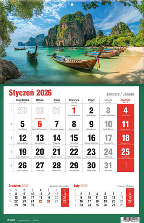 Kalendarz 2026 trójdzielny jednodzielny KTJ 1szt.mix