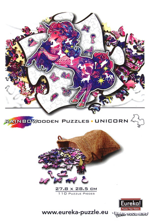 Puzzle 110 drewniane kolorowe Jednorożec