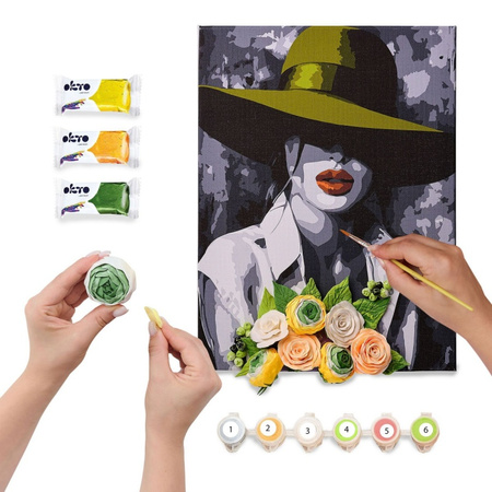 Malowanie po numerach IDEYKA 30x40cm z glinką Kobieta w kapeluszu