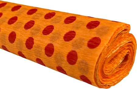 Paczka Bibuła marszczona 50x200 kropki czerwone na pomarańczowym 10 rolek