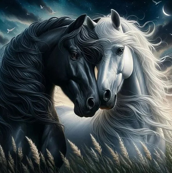 Diamentowa Mozaika Konie biały i czarny w zbożu NO-2002223