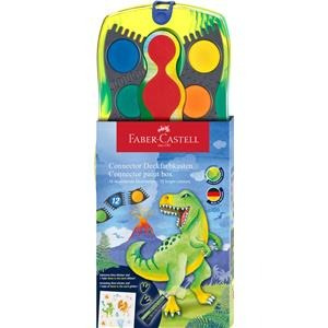 Farby szkolne Faber-Castell dinozaury 12 kolorów + brokat w żelu + naklejki