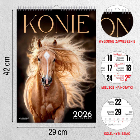 Kalendarz 2026 Konie A3 ścienny