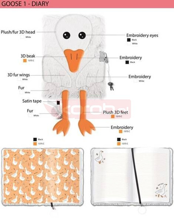 Pamiętnik A5 Włochacz z kłódką 3D Goose Pipa