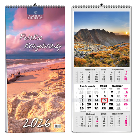 Kalendarz 2026 trójdzielny 13 planszowy Polskie Pejzaże
