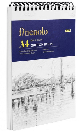 Szkicownik A4 na spirali poziomej Finenolo 60k.biały