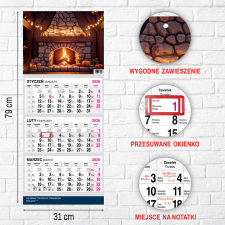 Kalendarz 2026 trójdzielny Premium Kominek