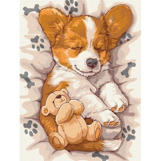 Malowanie po numerach IDEYKA 30x40 cm Śpiący Corgi