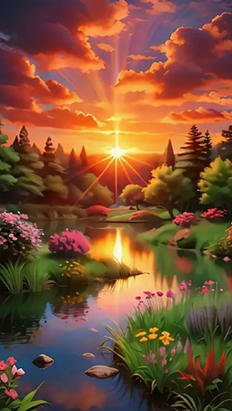 Diamentowa Mozaika Krajobraz zachód z biegiem rzeki NO-2002226