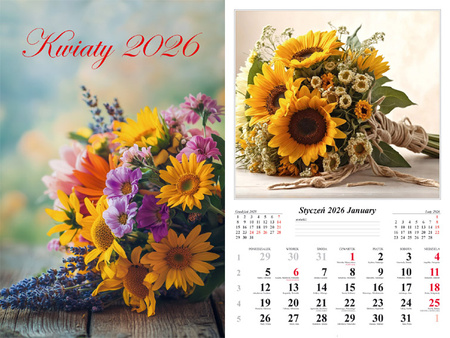 Kalendarz 2026 ścienny 13-k Kwiaty