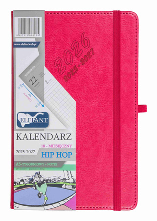 Kalendarz 2026 18 m-cy. Hip hop A5 tygodniowy karmazyn