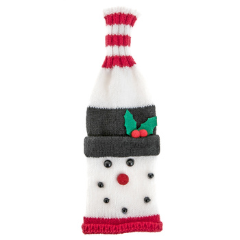 Dzianinowy pokrowiec na butelkę Bałwanek