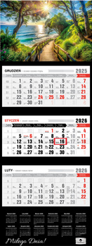 Kalendarz 2026 trójdzielny premium z wypukłą główką Pejzaż KT2 V100
