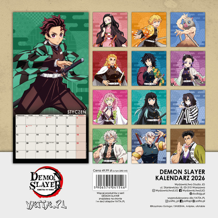 Kalendarz 2026 Demon Slayer ścienny