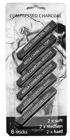 Zestaw węgli prasowanych Astra artea 6 sztuk blister 2 medium 2 hard 2 soft czarny