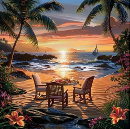 Diamentowa Mozaika Ognisko na tropikalnej plaży NO-2001538