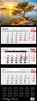 Kalendarz 2026 trójdzielny premium z wypukłą główką Zachód słońca KT2 V96