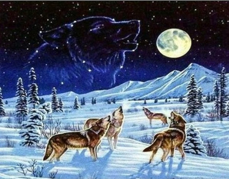 Diamentowa mozaika wilki gwiazdozbior NO-1005266