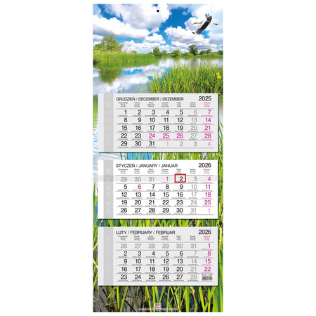 Kalendarz 2026 trójdzielny główka płaska Mazury