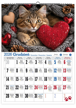 Kalendarz 2026 Koty ścienny KS A4 V3