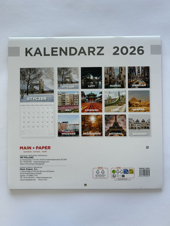 Kalendarz 2026 ścienny Miasta Świata