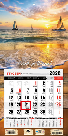 Kalendarz 2026 trójdzielny jednodzielny mini z magnesem Morze KTJ2 V41