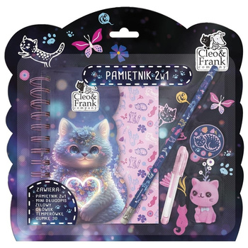 Pamiętnik z kłódką 2w1 + zestaw przyborów Cleo i Frank