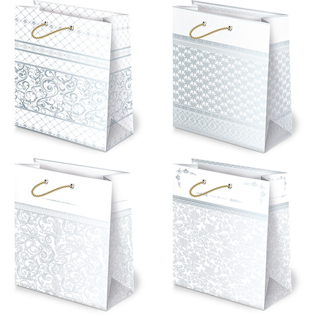 Torebki prezentowe T2-21 Białe graficzne 10 sztuk
