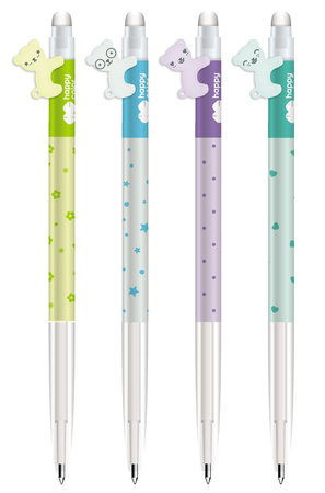 Paczka Długopis wymazywalny Hello Bears automatyczny 0.5mm niebieski Happy Color 12 szt.