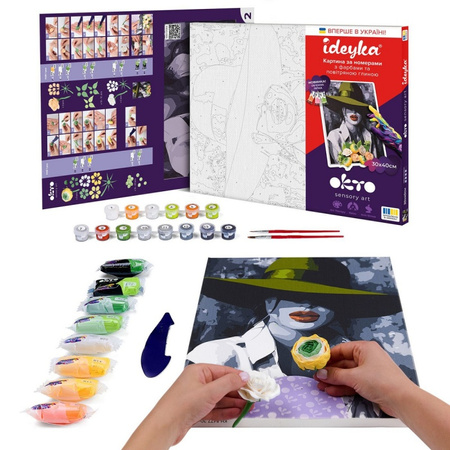 Malowanie po numerach IDEYKA 30x40cm z glinką Kobieta w kapeluszu