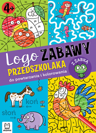 Logo zabawy przedszkolaka. Do powtarzania i kolorowania z żabką
