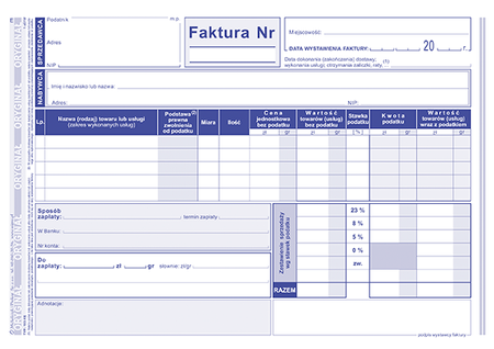 Faktura A5 pełna oryginał+2kopie