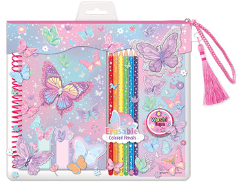 Notatnik na spirali w saszetce z kredkami Motylki