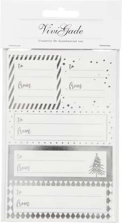 Naklejki świąteczne na prezenty srebrno białe różne formaty 4 ark edycja limitowana